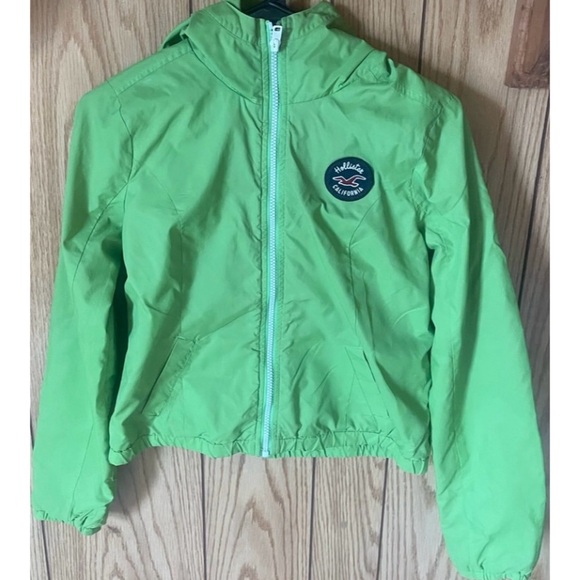 Hollister La Piedra/Solano California Lime Green Hooded Zippered Rain Jacket - Picture 2 of 15